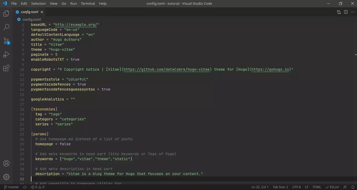 Example config file screenshot